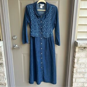 Alexandra Lee Denim Embroidered Button-Down Dress